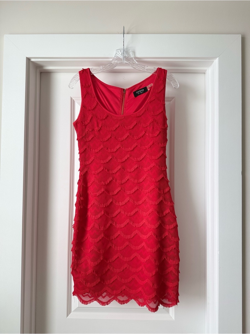 Guess Red Scalloped Lace Shift Dress NEW